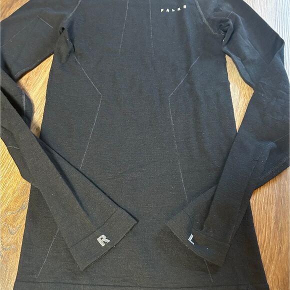 FALKE Black Skiing Wool Tec Men's Base Layer Top Long Sleeve Size Medium - Picture 2 of 8
